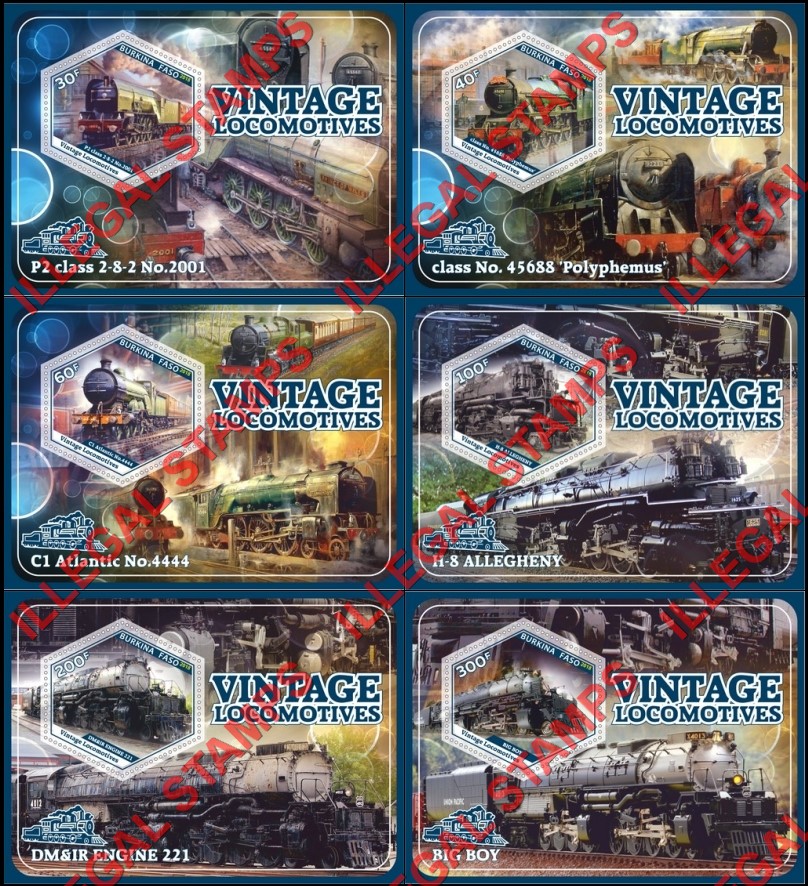 Burkina Faso 2018 Vintage Locomotives (different) Illegal Stamp Souvenir Sheets of 1