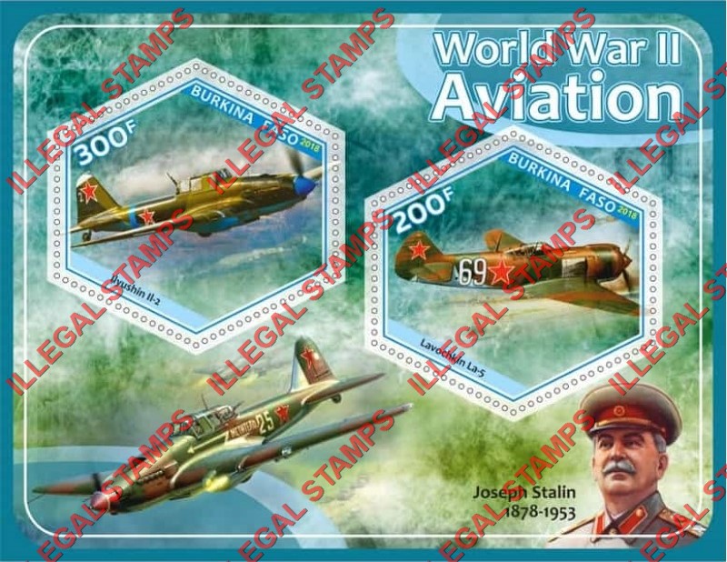 Burkina Faso 2018 World War II Aviation Illegal Stamp Souvenir Sheet of 2