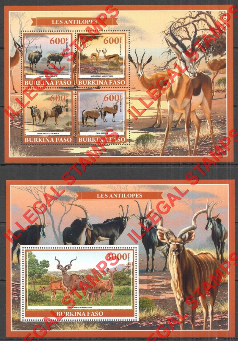 Burkina Faso 2019 Antelope Illegal Stamp Souvenir Sheets of 4 and 1