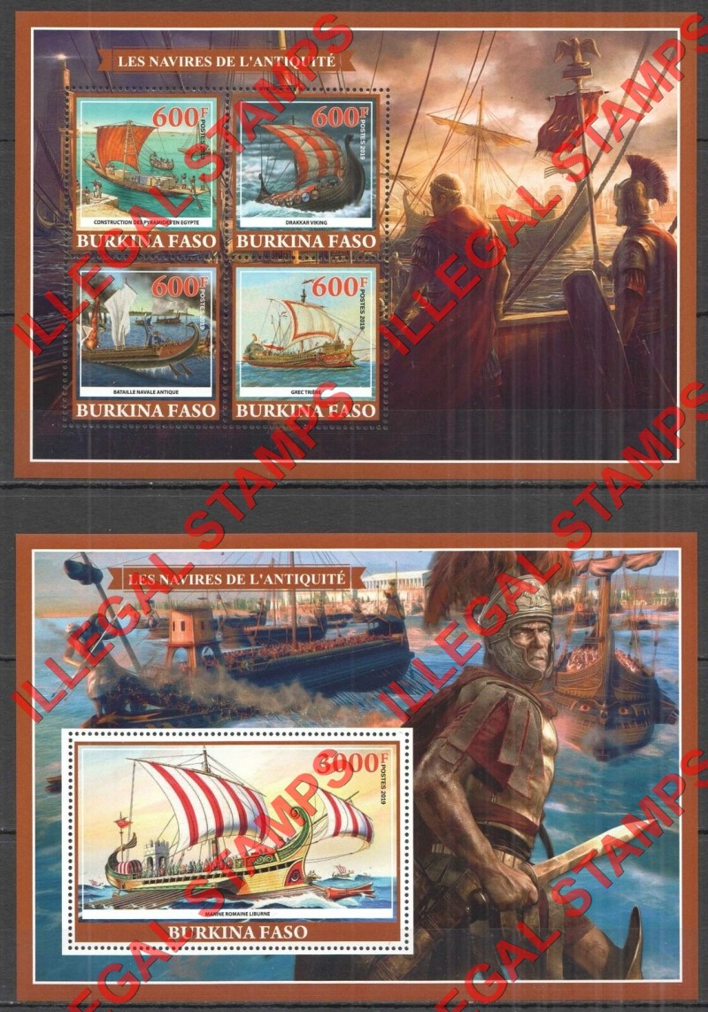 Burkina Faso 2019 Antique Sailing Ships Illegal Stamp Souvenir Sheets of 4 and 1