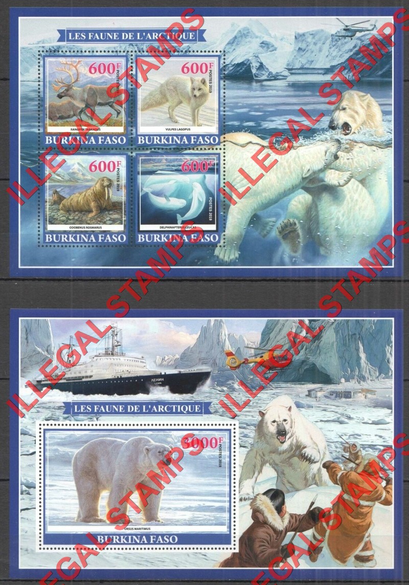 Burkina Faso 2019 Arctic Fauna Illegal Stamp Souvenir Sheets of 4 and 1