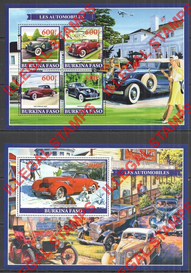 Burkina Faso 2019 Automobiles Illegal Stamp Souvenir Sheets of 4 and 1 (Set 2)