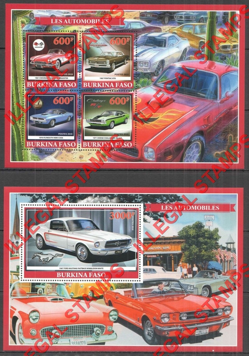 Burkina Faso 2019 Automobiles Illegal Stamp Souvenir Sheets of 4 and 1 (Set 3)