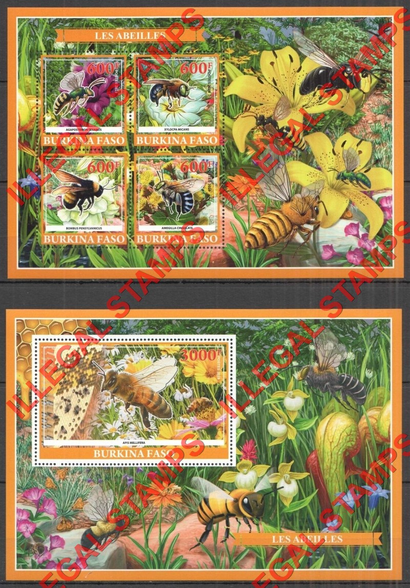 Burkina Faso 2019 Bees Illegal Stamp Souvenir Sheets of 4 and 1