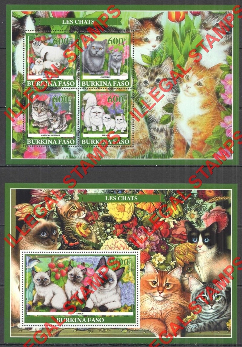 Burkina Faso 2019 Cats Illegal Stamp Souvenir Sheets of 4 and 1