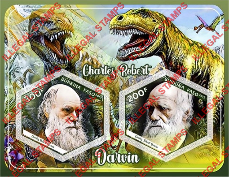 Burkina Faso 2019 Charles Darwin Dinosaurs Illegal Stamp Souvenir Sheet of 2