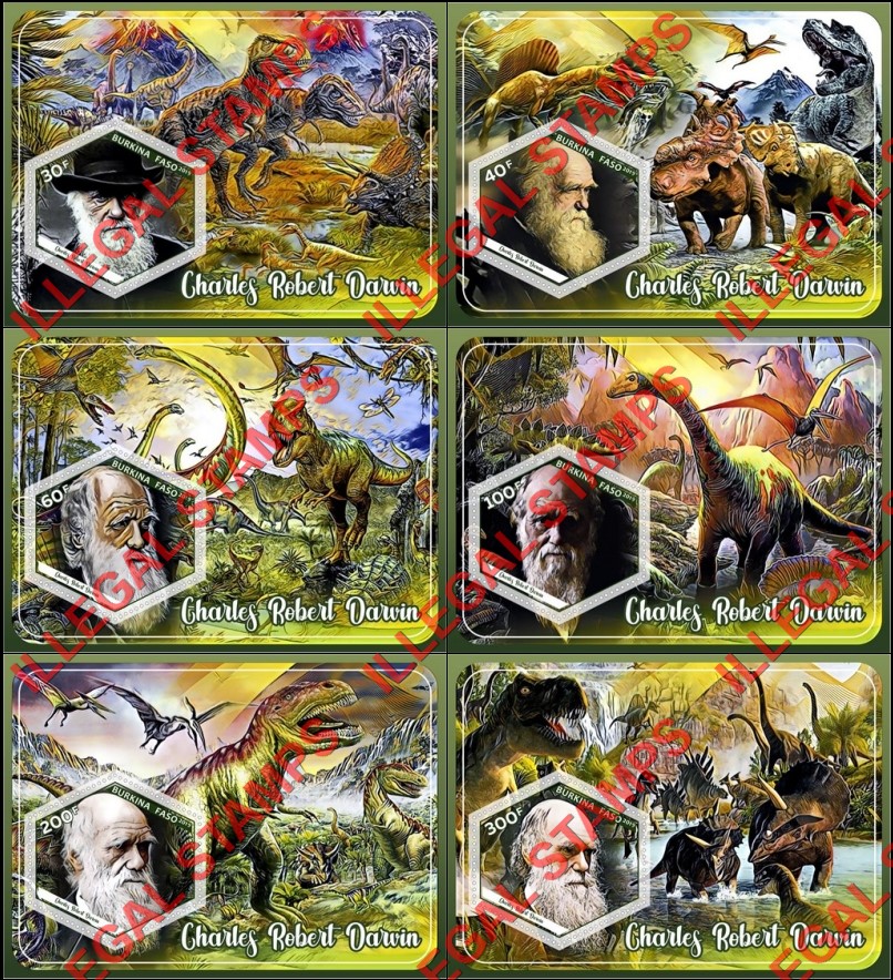 Burkina Faso 2019 Charles Darwin Dinosaurs Illegal Stamp Souvenir Sheets of 1