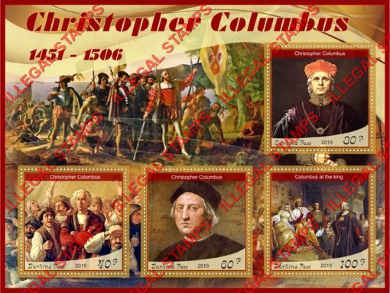 Burkina Faso 2019 Christopher Columbus (different) Illegal Stamp Souvenir Sheet of 4