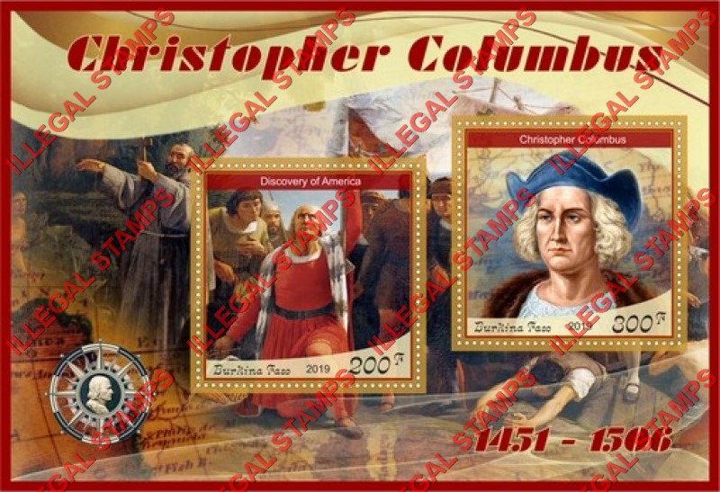 Burkina Faso 2019 Christopher Columbus (different) Illegal Stamp Souvenir Sheet of 2