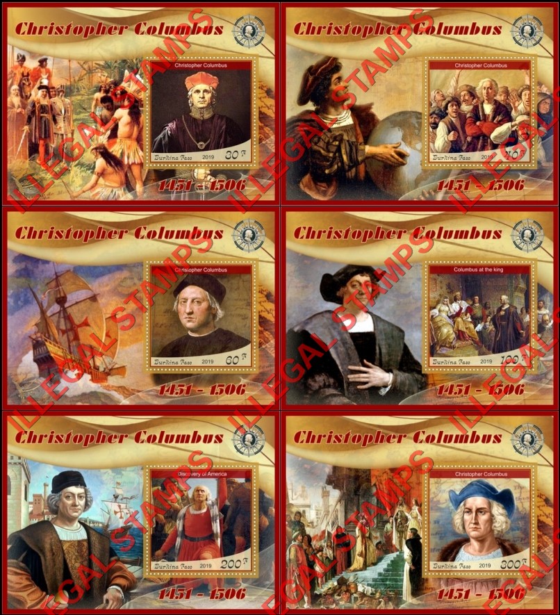 Burkina Faso 2019 Christopher Columbus (different) Illegal Stamp Souvenir Sheets of 1