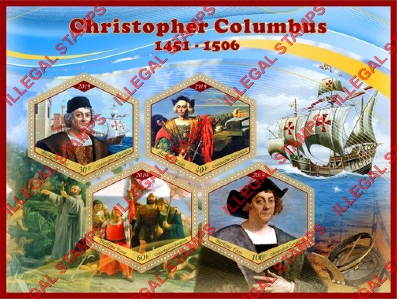 Burkina Faso 2019 Christopher Columbus Illegal Stamp Souvenir Sheet of 4