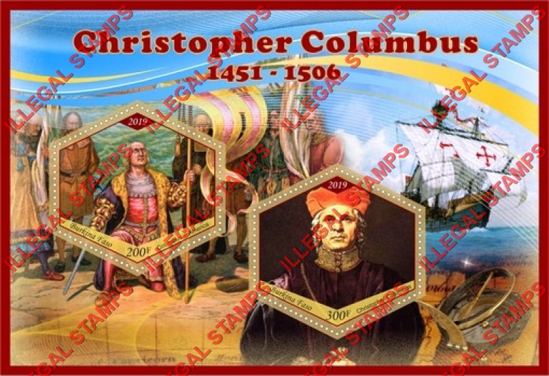 Burkina Faso 2019 Christopher Columbus Illegal Stamp Souvenir Sheet of 2