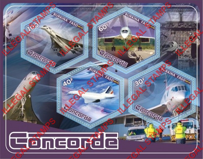 Burkina Faso 2019 Concorde Illegal Stamp Souvenir Sheet of 4