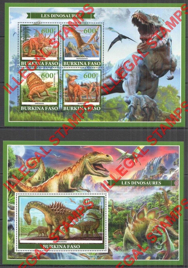 Burkina Faso 2019 Dinosaurs Illegal Stamp Souvenir Sheets of 4 and 1