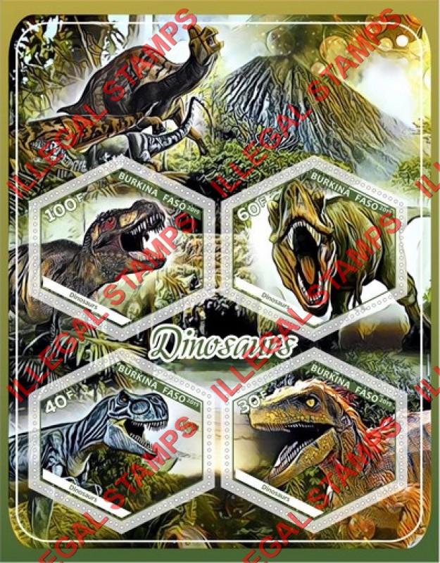 Burkina Faso 2019 Dinosaurs Illegal Stamp Souvenir Sheet of 4