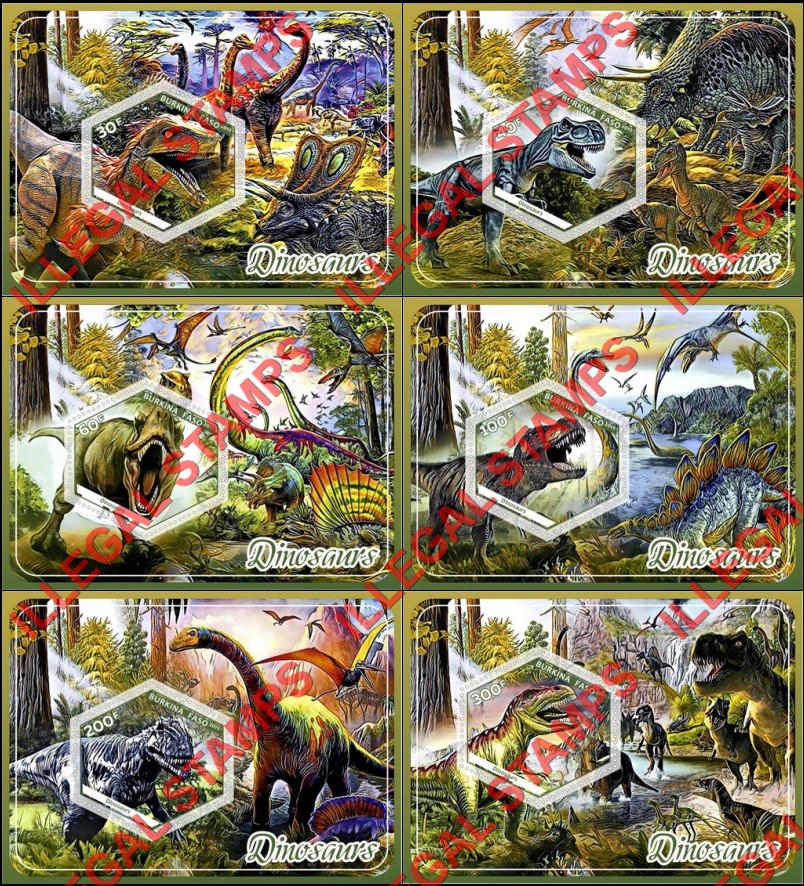 Burkina Faso 2019 Dinosaurs Illegal Stamp Souvenir Sheets of 1
