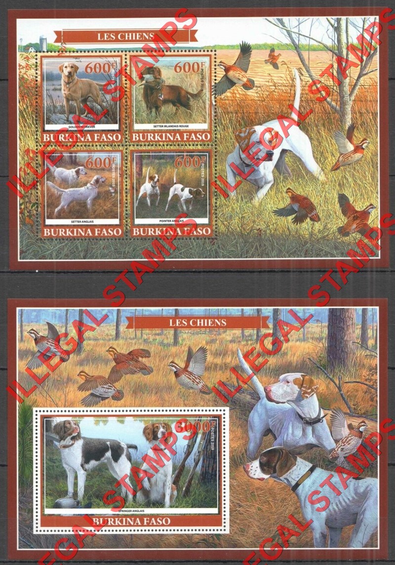 Burkina Faso 2019 Dogs Illegal Stamp Souvenir Sheets of 4 and 1