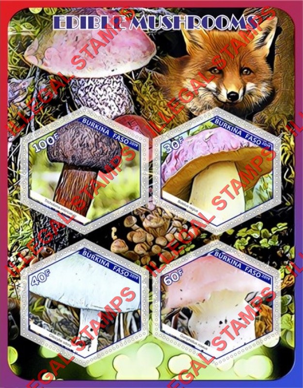 Burkina Faso 2019 Edible Mushrooms Illegal Stamp Souvenir Sheet of 4