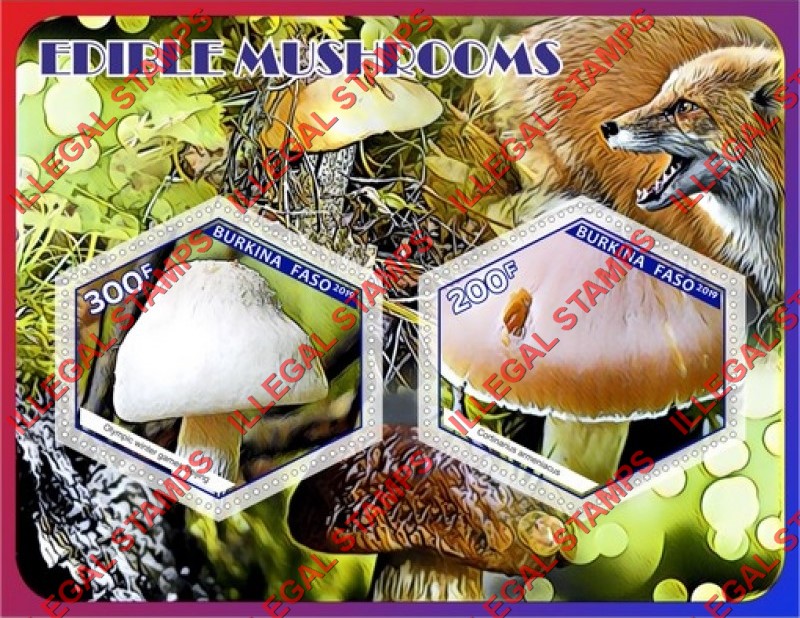 Burkina Faso 2019 Edible Mushrooms Illegal Stamp Souvenir Sheet of 2