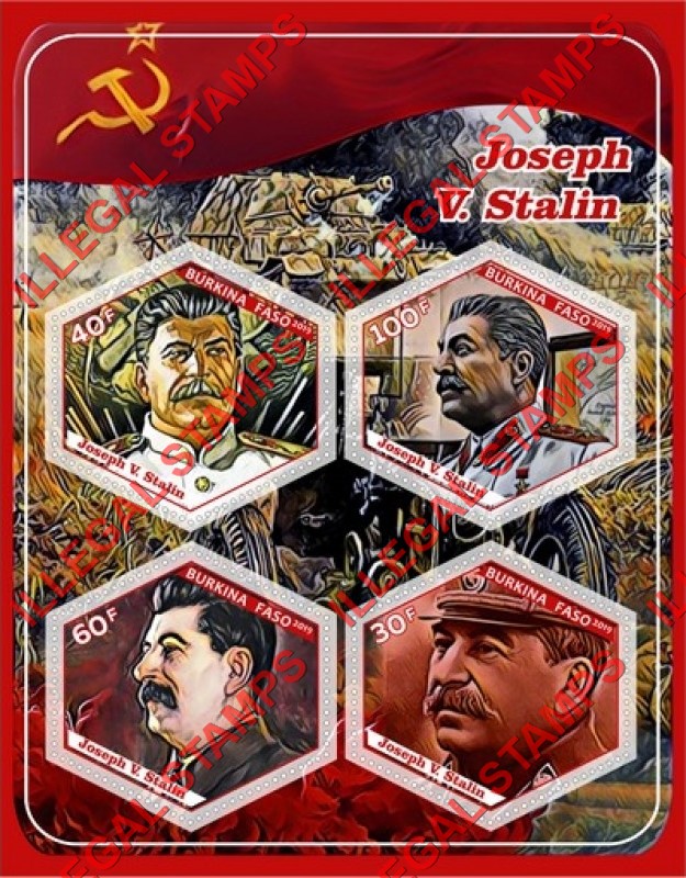 Burkina Faso 2019 Joseph Stalin (different b) Illegal Stamp Souvenir Sheet of 4