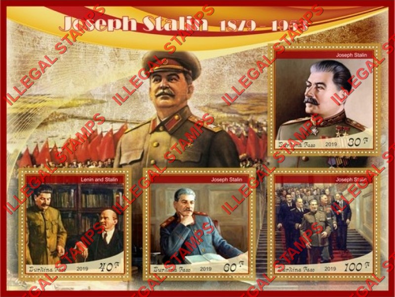 Burkina Faso 2019 Joseph Stalin (different) Illegal Stamp Souvenir Sheet of 4