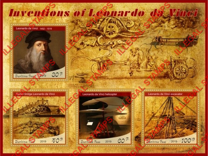 Burkina Faso 2019 Leonardo da Vinci Inventions Illegal Stamp Souvenir Sheet of 4