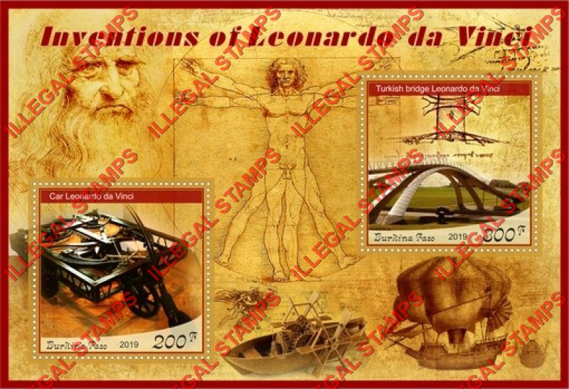 Burkina Faso 2019 Leonardo da Vinci Inventions Illegal Stamp Souvenir Sheet of 2