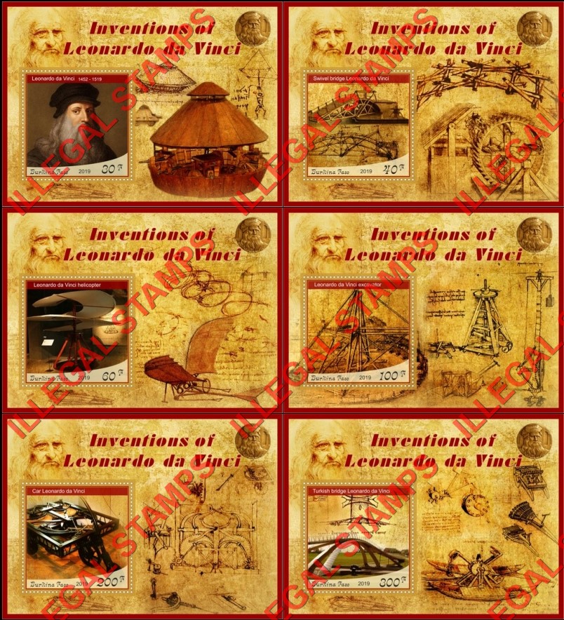 Burkina Faso 2019 Leonardo da Vinci Inventions Illegal Stamp Souvenir Sheets of 1