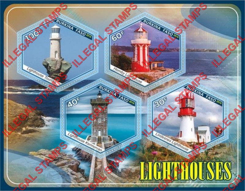 Burkina Faso 2019 Lighthouses Illegal Stamp Souvenir Sheet of 4