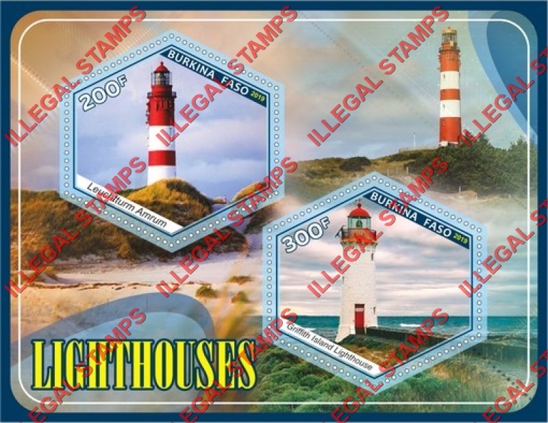Burkina Faso 2019 Lighthouses Illegal Stamp Souvenir Sheet of 2