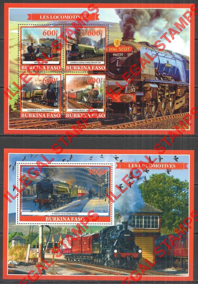 Burkina Faso 2019 Locomotives Illegal Stamp Souvenir Sheets of 4 and 1