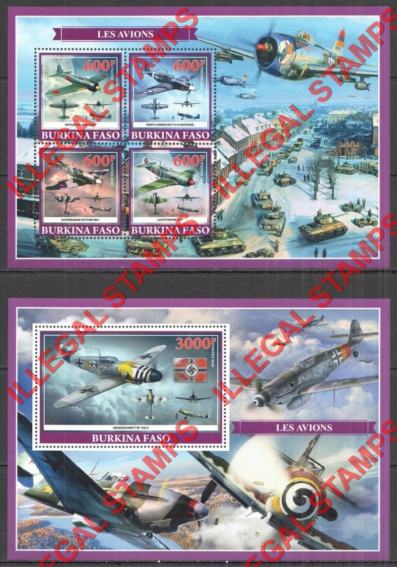 Burkina Faso 2019 Military Aircraft Planes Illegal Stamp Souvenir Sheets of 4 and 1