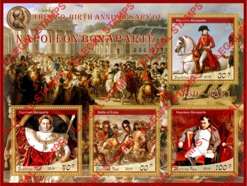 Burkina Faso 2019 Napoleon Bonaparte (different) Illegal Stamp Souvenir Sheet of 4