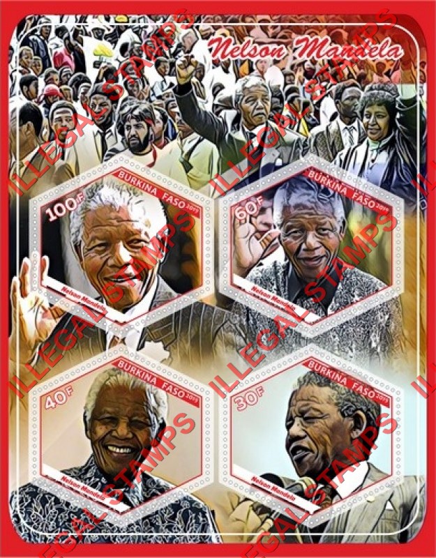 Burkina Faso 2019 Nelson Mandela (different) Illegal Stamp Souvenir Sheet of 4