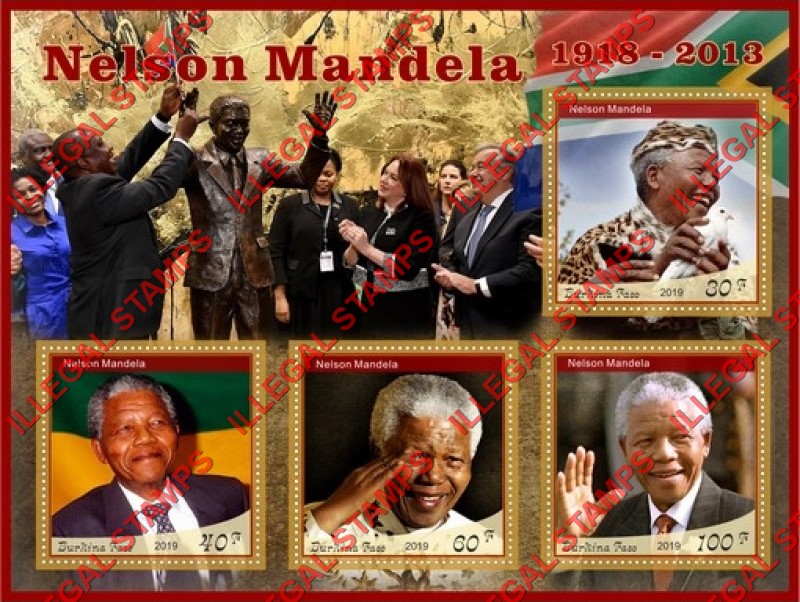 Burkina Faso 2019 Nelson Mandela Illegal Stamp Souvenir Sheet of 4