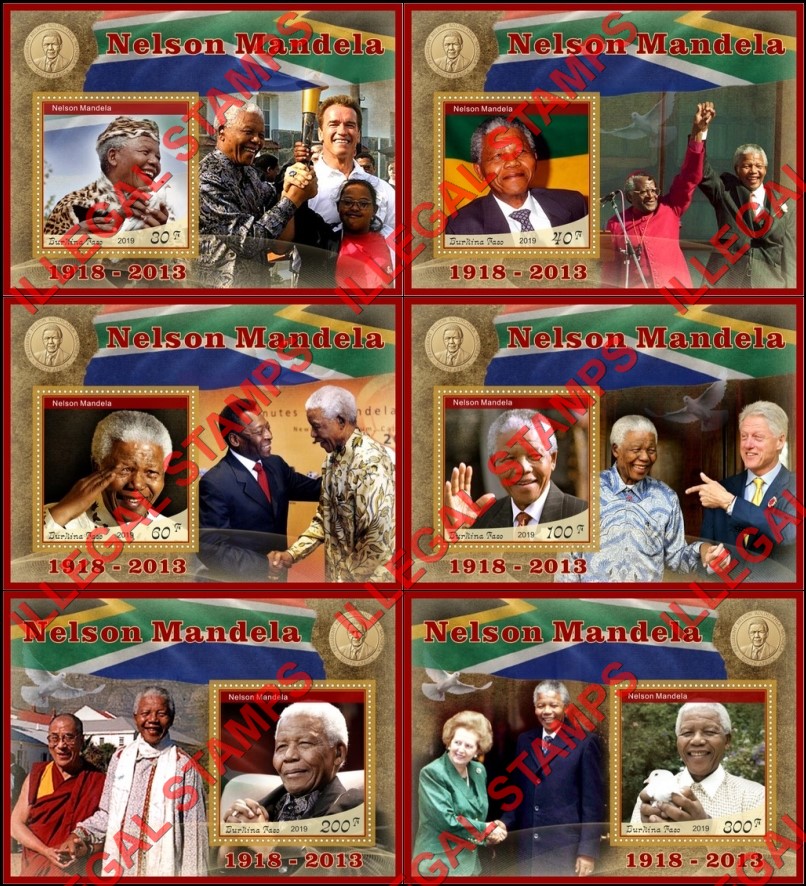 Burkina Faso 2019 Nelson Mandela Illegal Stamp Souvenir Sheets of 1