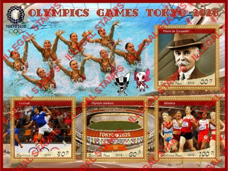 Burkina Faso 2019 Olympic Games in Tokyo in 2020 Illegal Stamp Souvenir Sheet of 4