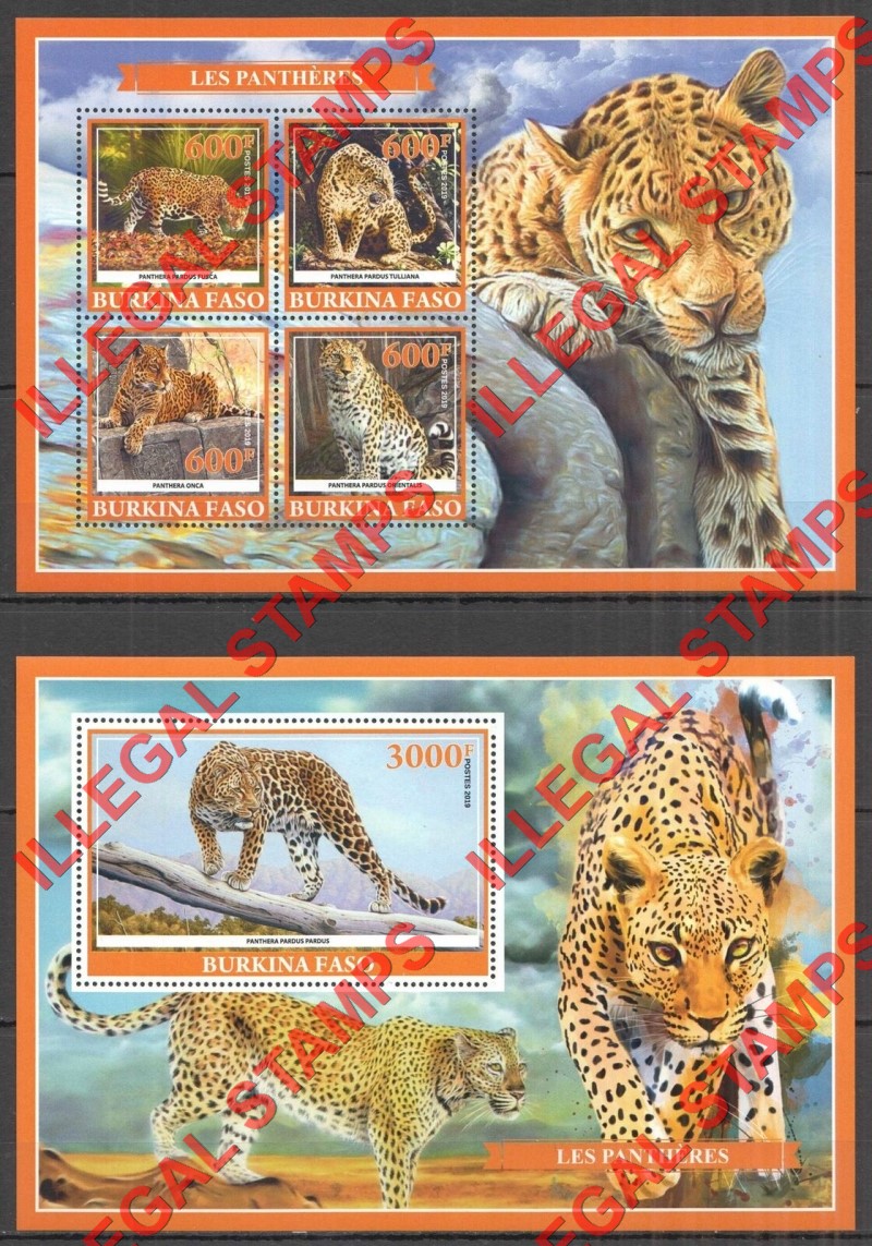 Burkina Faso 2019 Panthers Leopards Illegal Stamp Souvenir Sheets of 4 and 1