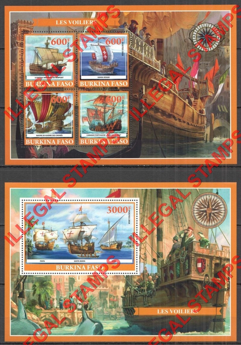 Burkina Faso 2019 Sailing Ships Illegal Stamp Souvenir Sheets of 4 and 1 (Set 2)