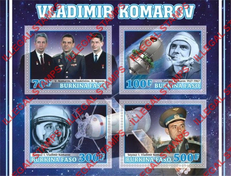 Burkina Faso 2019 Space Astronauts Vladimir Komarov Illegal Stamp Souvenir Sheet of 4