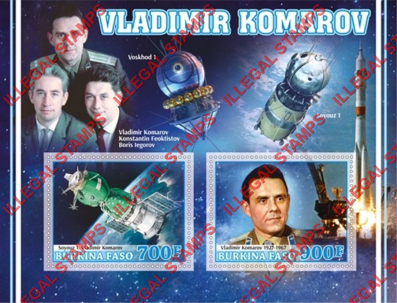 Burkina Faso 2019 Space Astronauts Vladimir Komarov Illegal Stamp Souvenir Sheet of 2