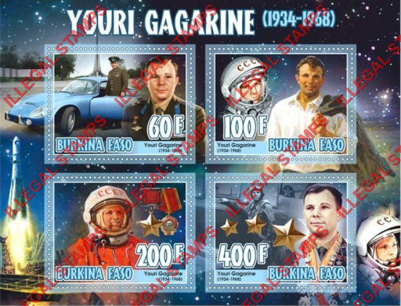 Burkina Faso 2019 Space Astronauts Yuri Gagarin Illegal Stamp Souvenir Sheet of 4