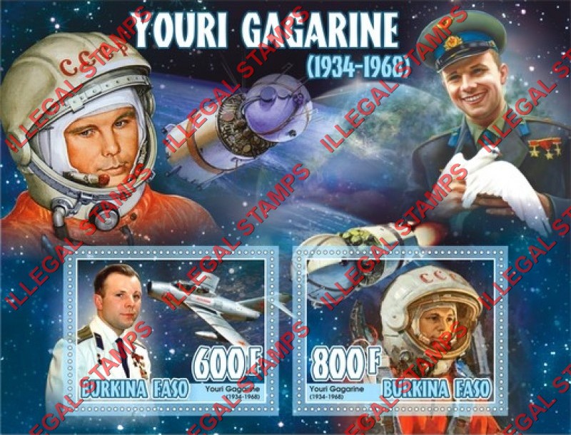 Burkina Faso 2019 Space Astronauts Yuri Gagarin Illegal Stamp Souvenir Sheet of 2