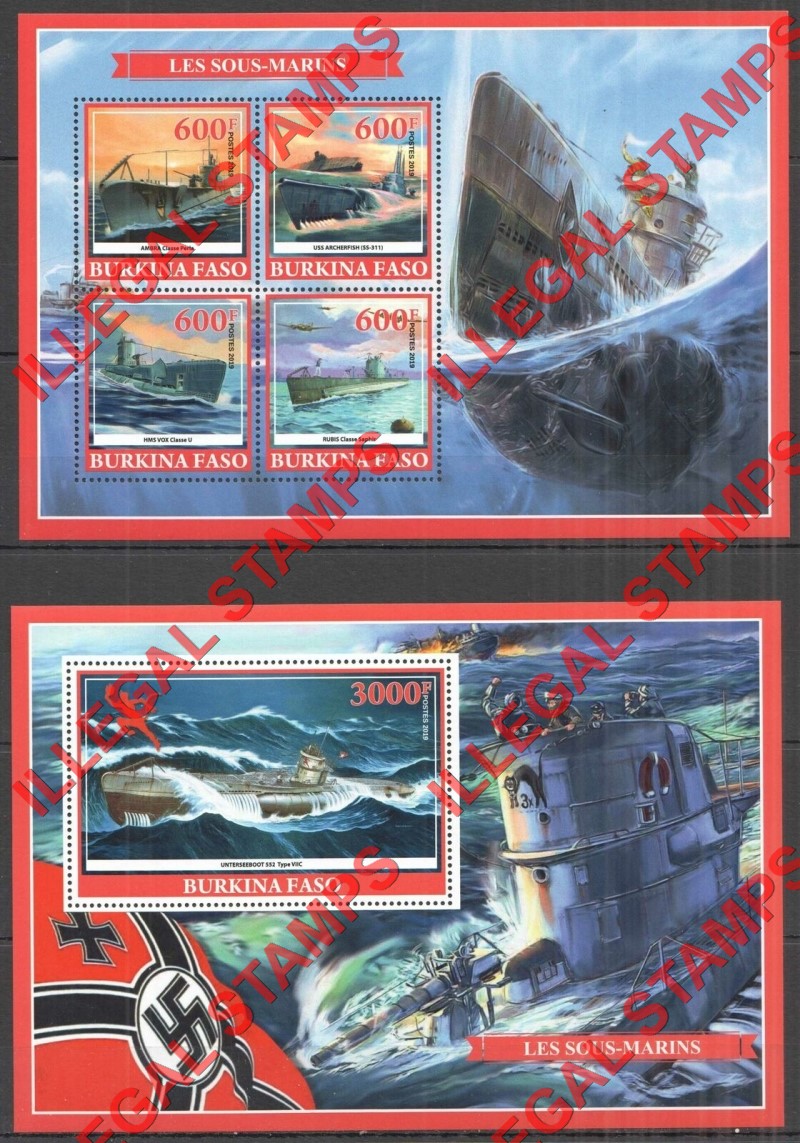 Burkina Faso 2019 Submarines Illegal Stamp Souvenir Sheets of 4 and 1