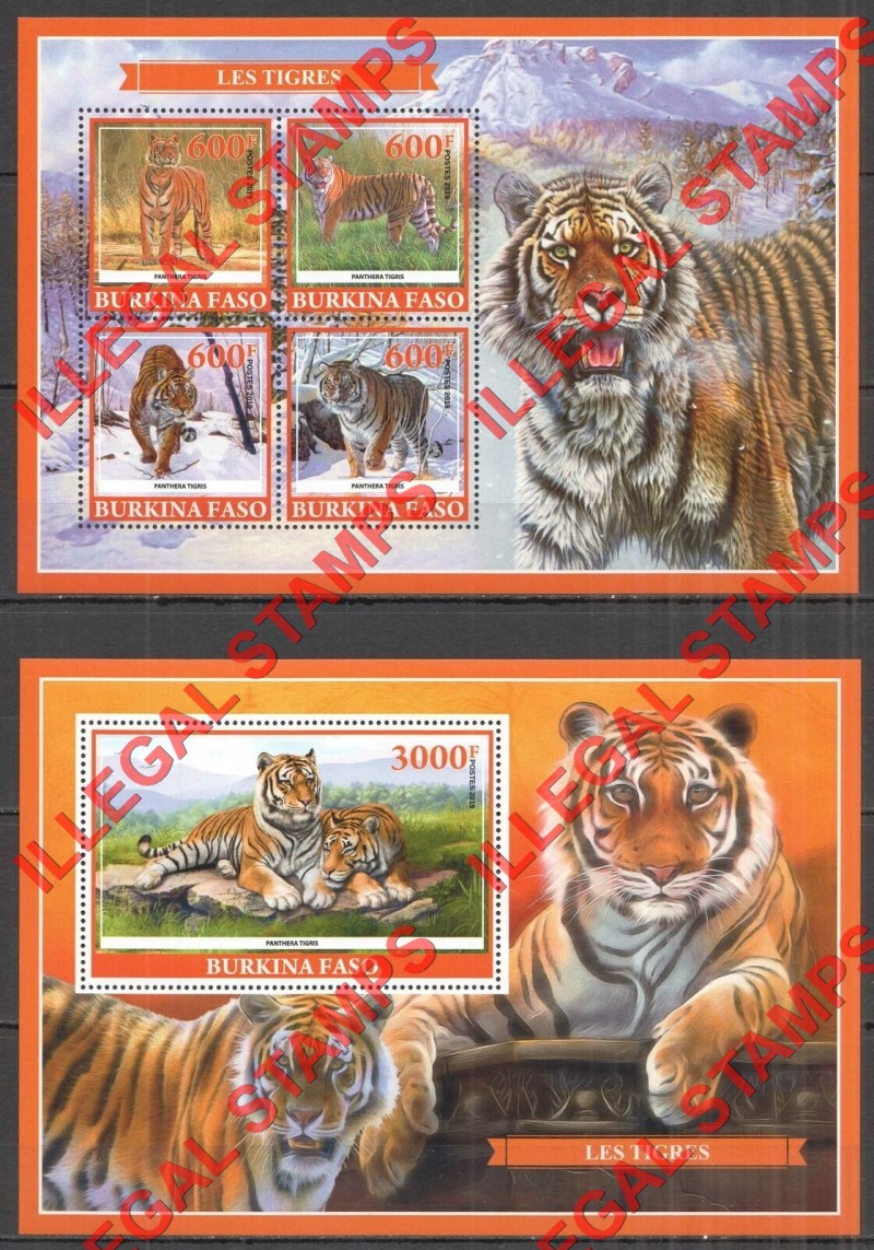 Burkina Faso 2019 Tigers Illegal Stamp Souvenir Sheets of 4 and 1