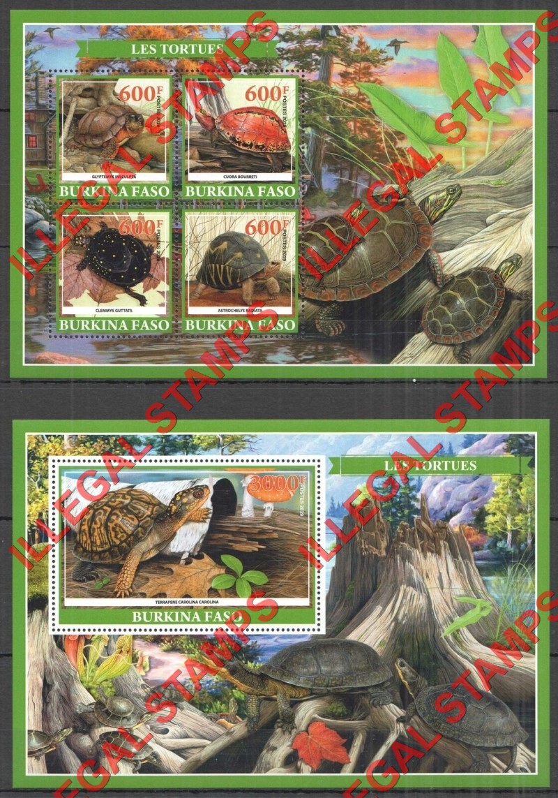 Burkina Faso 2019 Turtles Illegal Stamp Souvenir Sheets of 4 and 1