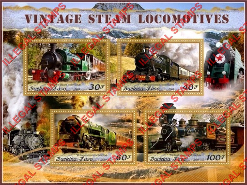 Burkina Faso 2019 Vintage Steam Locomotives (different) Illegal Stamp Souvenir Sheet of 4