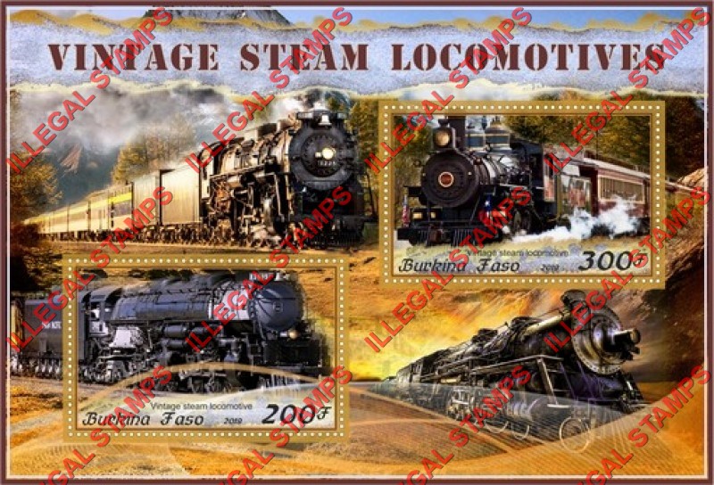Burkina Faso 2019 Vintage Steam Locomotives (different) Illegal Stamp Souvenir Sheet of 2
