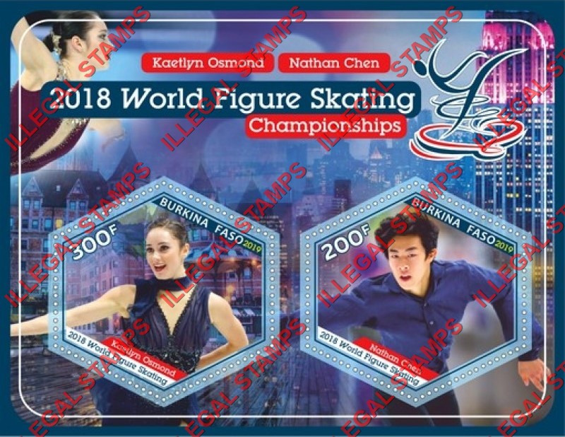 Burkina Faso 2019 World Figure Skating Championships in 2018 Illegal Stamp Souvenir Sheet of 2