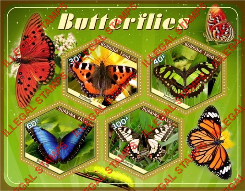 Burkina Faso 2020 Butterflies (different a) Illegal Stamp Souvenir Sheet of 4